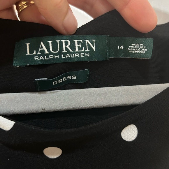 Lauren Ralph Lauren Dress Women 14 Black Polka Dot Surplice Neck Fit Flare Knee - Picture 3 of 9